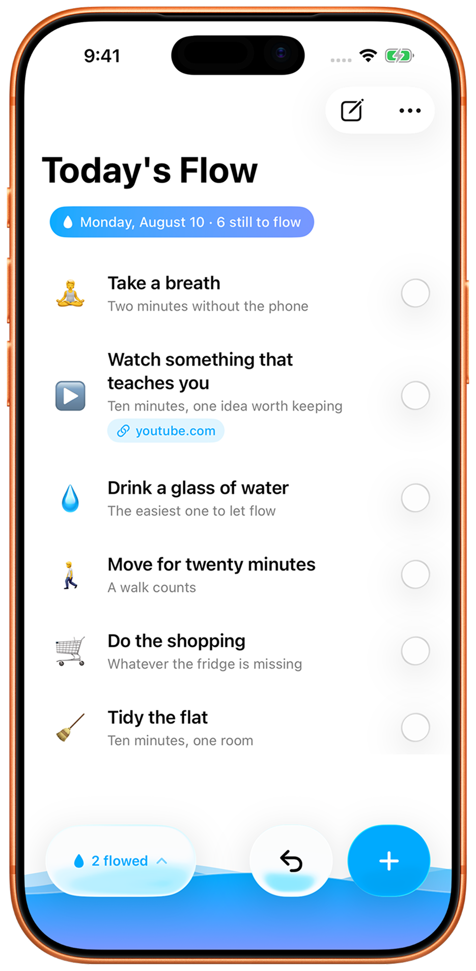 Today's Flow - the day's tasks waiting to be finished
